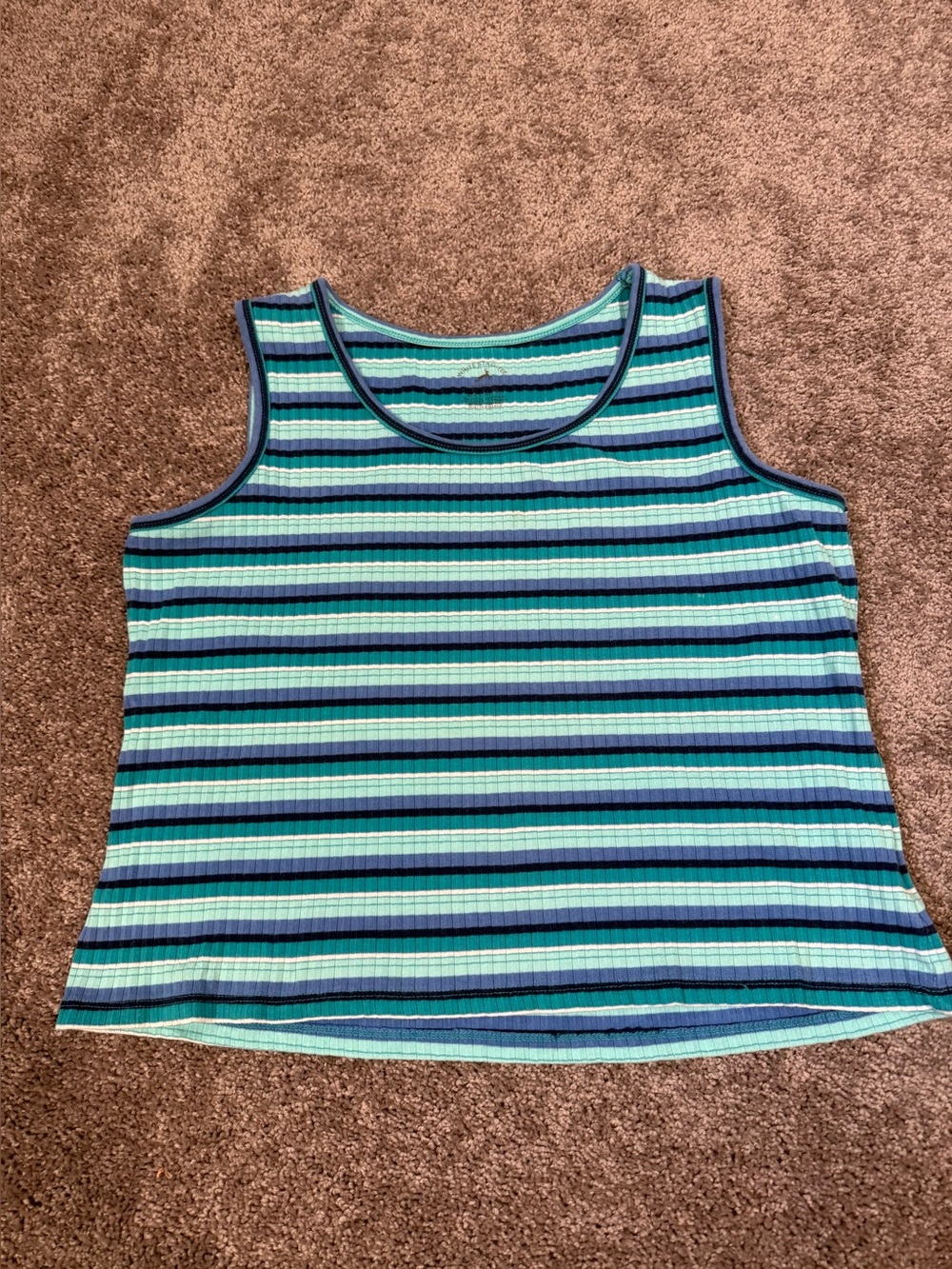White Stag Tee Women’s multicolor blue and green striped tank top SZ LG SEE DESC